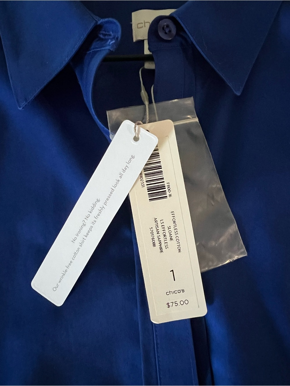 NEW Chico’s No Iron Cotton Button Front Blouse Royal Blue Size 1 US Medium - Picture 6 of 13